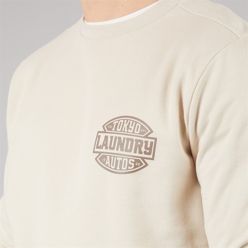 Tokyo Laundry Mens Carvalho Crew Neck Sweatshirt Stone Rainy Day