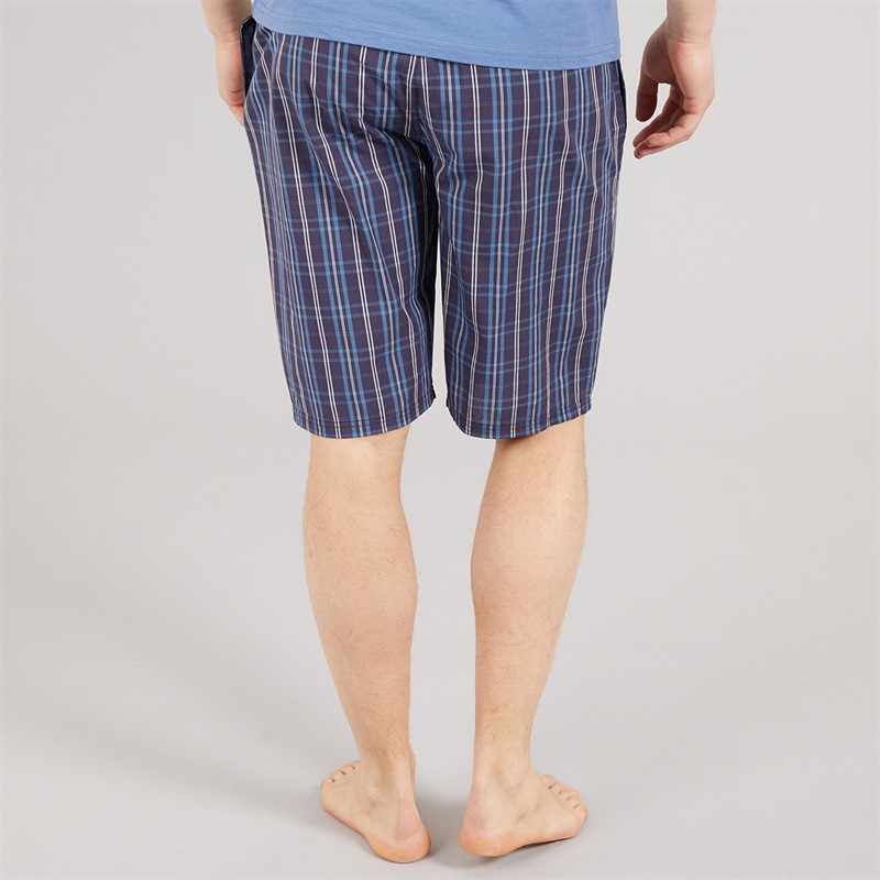 Tokyo Laundry Mens Medi Woven Checked Lounge Shorts Copen Blue