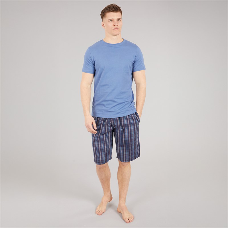 Tokyo Laundry Mens Medi Woven Checked Lounge Shorts Copen Blue