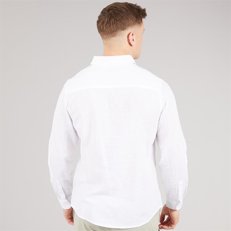 Tokyo Laundry Mens Helios Linen Long Sleeve Shirt White