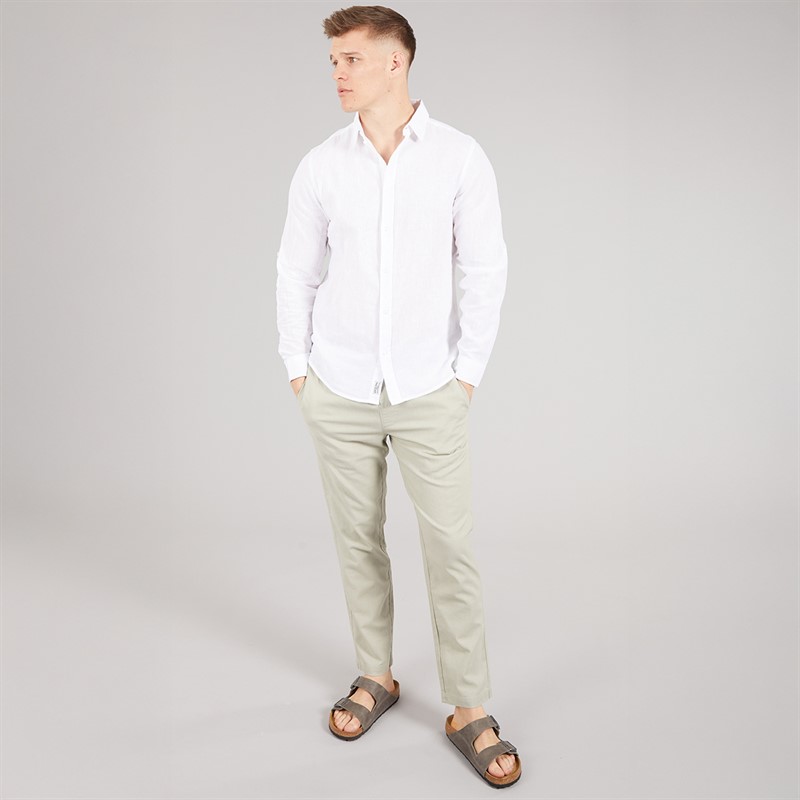 Tokyo Laundry Mens Helios Linen Long Sleeve Shirt White