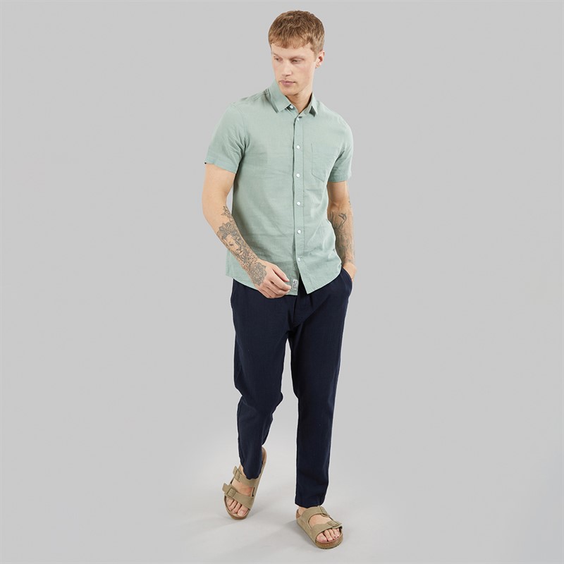 Tokyo Laundry Mens Bertrand Linen Short Sleeve Shirt Sage