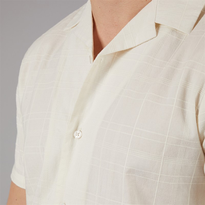 Tokyo Laundry Mens Kanaloa Dobby Checked Short Sleeve Shirt Cream