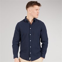 Tokyo Laundry Mens Helios Linen Long Sleeve Shirt Navy Sky Captain Navy