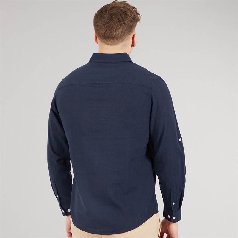 Tokyo Laundry Mens Helios Linen Long Sleeve Shirt Navy Sky Captain Navy