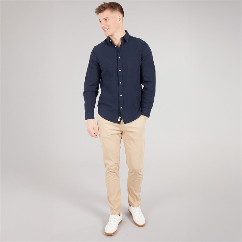 Tokyo Laundry Mens Helios Linen Long Sleeve Shirt Navy Sky Captain Navy