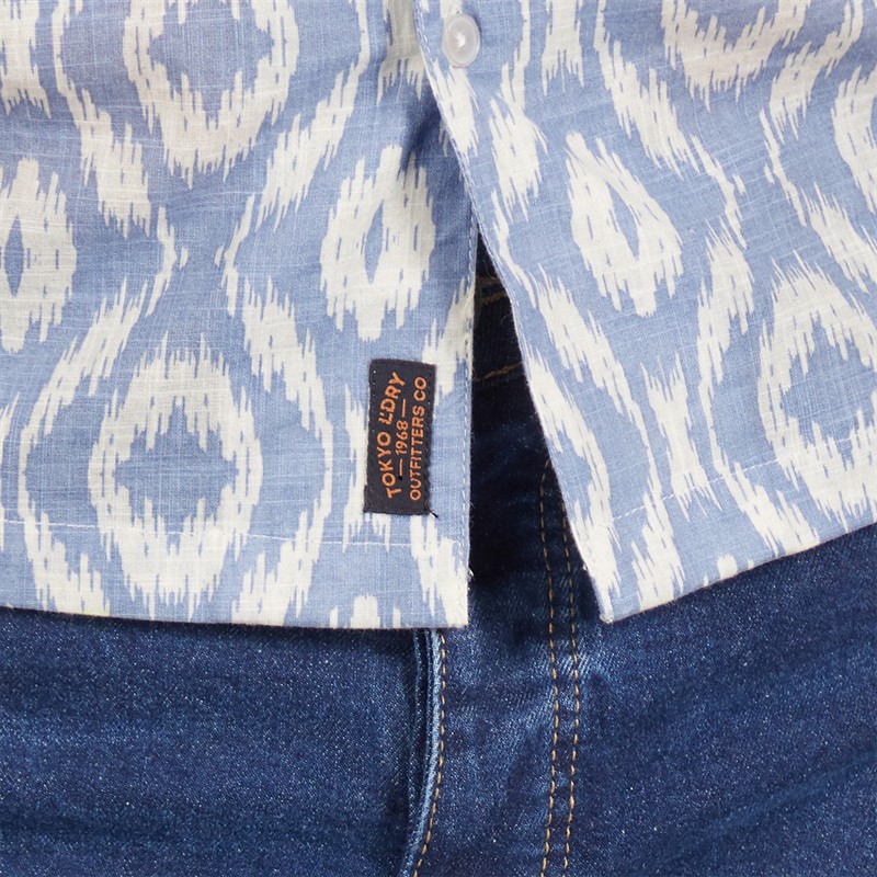 Tokyo Laundry Mens Malay Short Sleeve Shirt Blue Subdued Blue