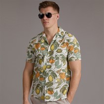 Tokyo Laundry Mens Lemon Grove AOP Short Sleeve Shirt Yellow
