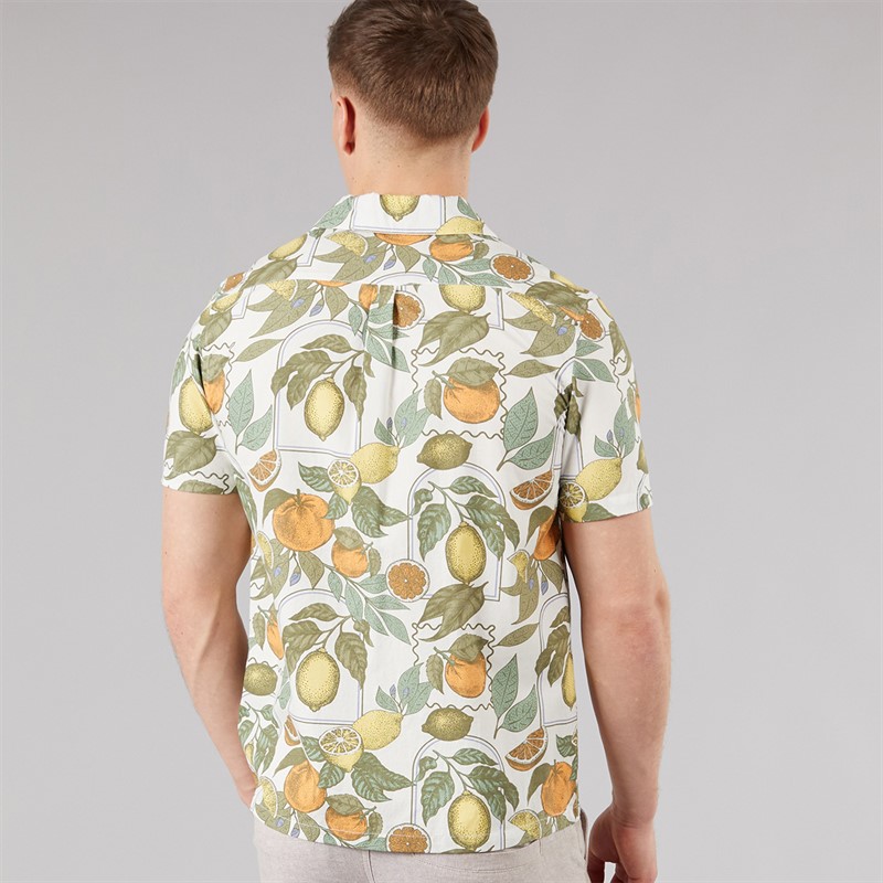Tokyo Laundry Mens Lemon Grove AOP Short Sleeve Shirt Yellow