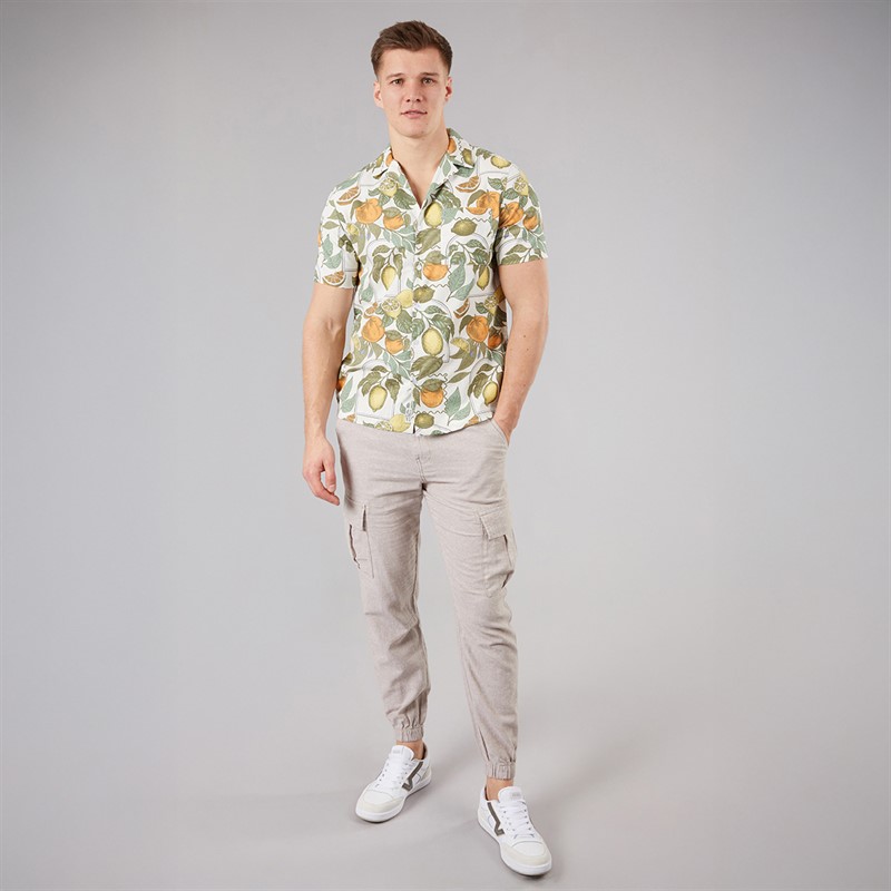 Tokyo Laundry Mens Lemon Grove AOP Short Sleeve Shirt Yellow