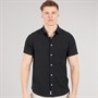 Tokyo Laundry Mens Bertrand Linen Short Sleeve Shirt Black Jet Black