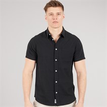 Tokyo Laundry Mens Bertrand Linen Short Sleeve Shirt Black Jet Black