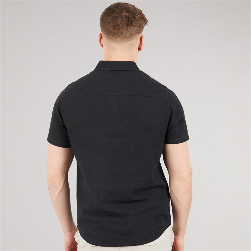Tokyo Laundry Mens Bertrand Linen Short Sleeve Shirt Black Jet Black