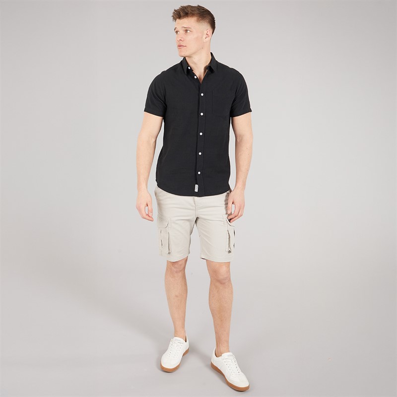 Tokyo Laundry Mens Bertrand Linen Short Sleeve Shirt Black Jet Black