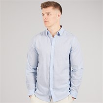 Tokyo Laundry Mens Helios Linen Long Sleeve Shirt Light Blue Soft Blue