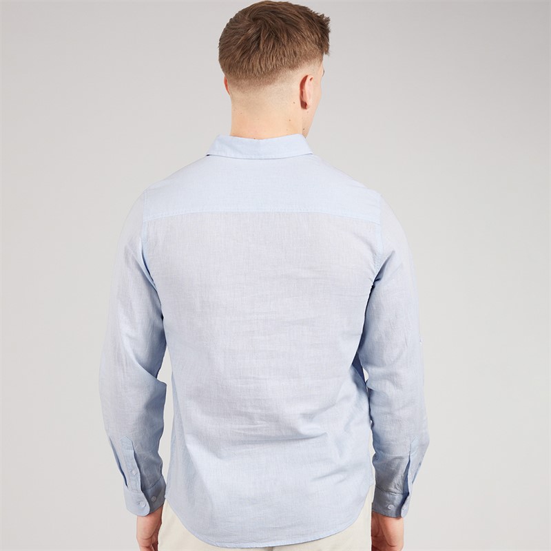 Tokyo Laundry Mens Helios Linen Long Sleeve Shirt Light Blue Soft Blue