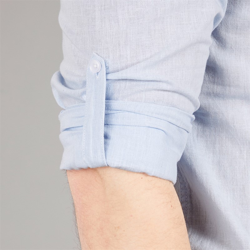 Tokyo Laundry Mens Helios Linen Long Sleeve Shirt Light Blue Soft Blue