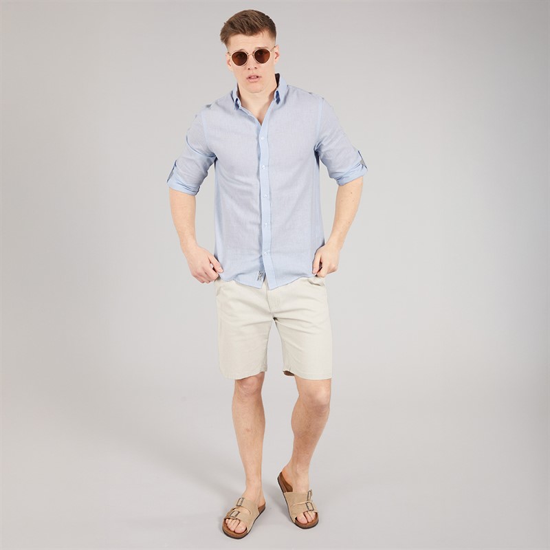 Tokyo Laundry Mens Helios Linen Long Sleeve Shirt Light Blue Soft Blue