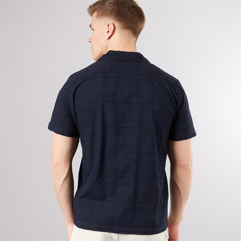 Tokyo Laundry Mens Kanaloa Dobby Check Short Sleeve Shirt Navy