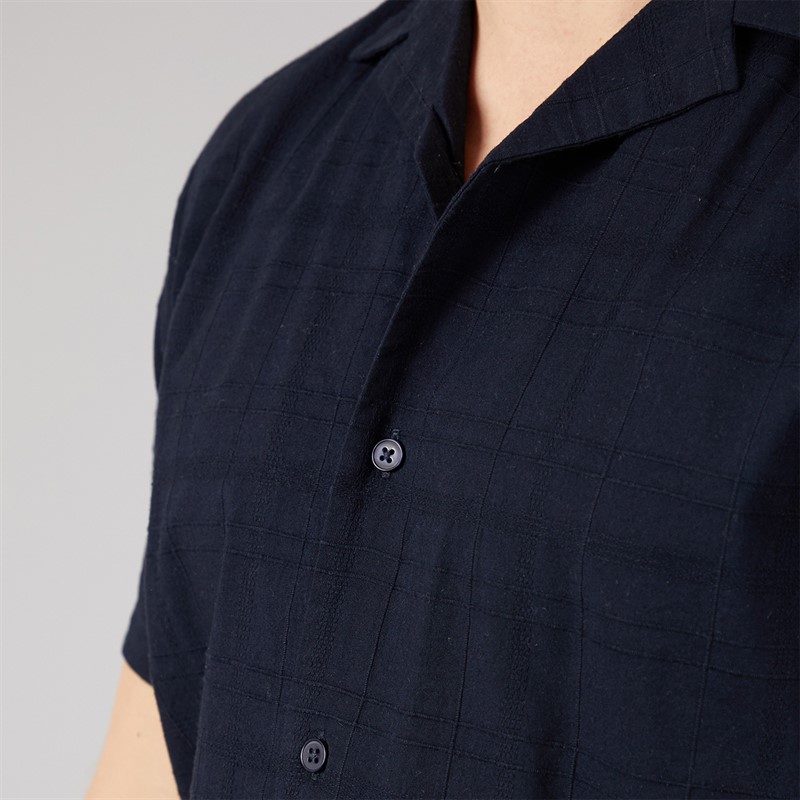 Tokyo Laundry Mens Kanaloa Dobby Check Short Sleeve Shirt Navy
