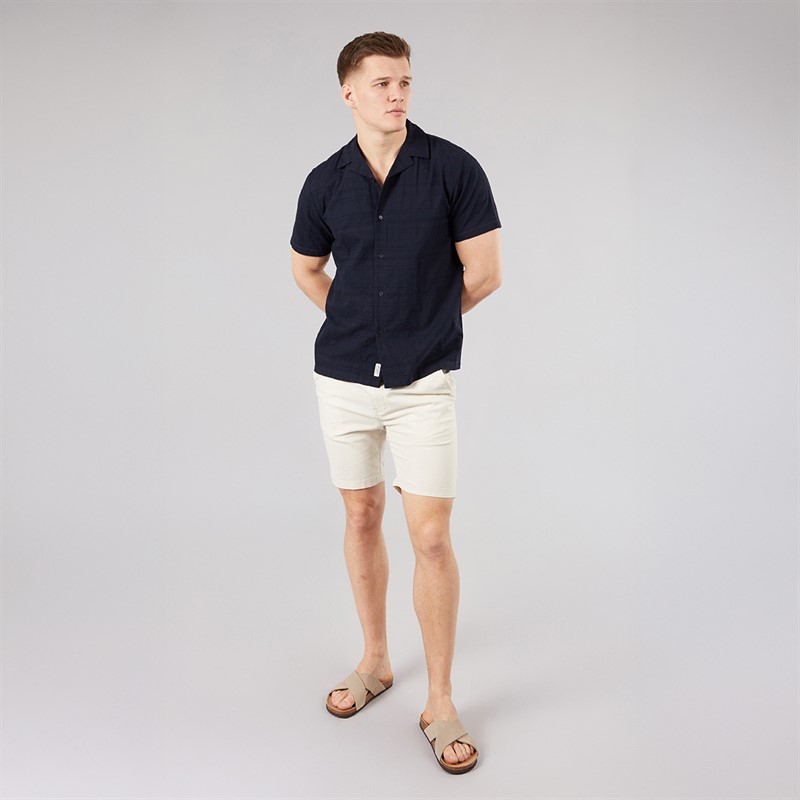 Tokyo Laundry Mens Kanaloa Dobby Check Short Sleeve Shirt Navy
