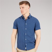 Tokyo Laundry Mens Bertrand Linen Short Sleeve Shirt Blue Insignia Blue