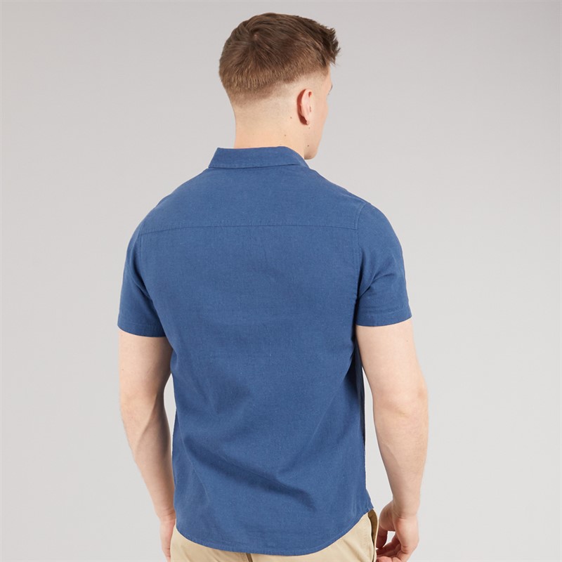 Tokyo Laundry Mens Bertrand Linen Short Sleeve Shirt Blue Insignia Blue