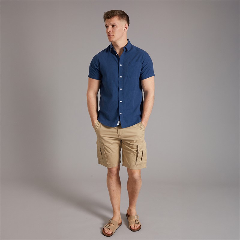 Tokyo Laundry Mens Bertrand Linen Short Sleeve Shirt Blue Insignia Blue