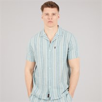 Tokyo Laundry Mens Zula Stripe Short Sleeve Shirt Blue Green Stripe