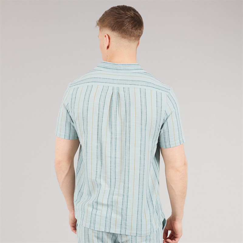 Tokyo Laundry Mens Zula Stripe Short Sleeve Shirt Blue Green Stripe