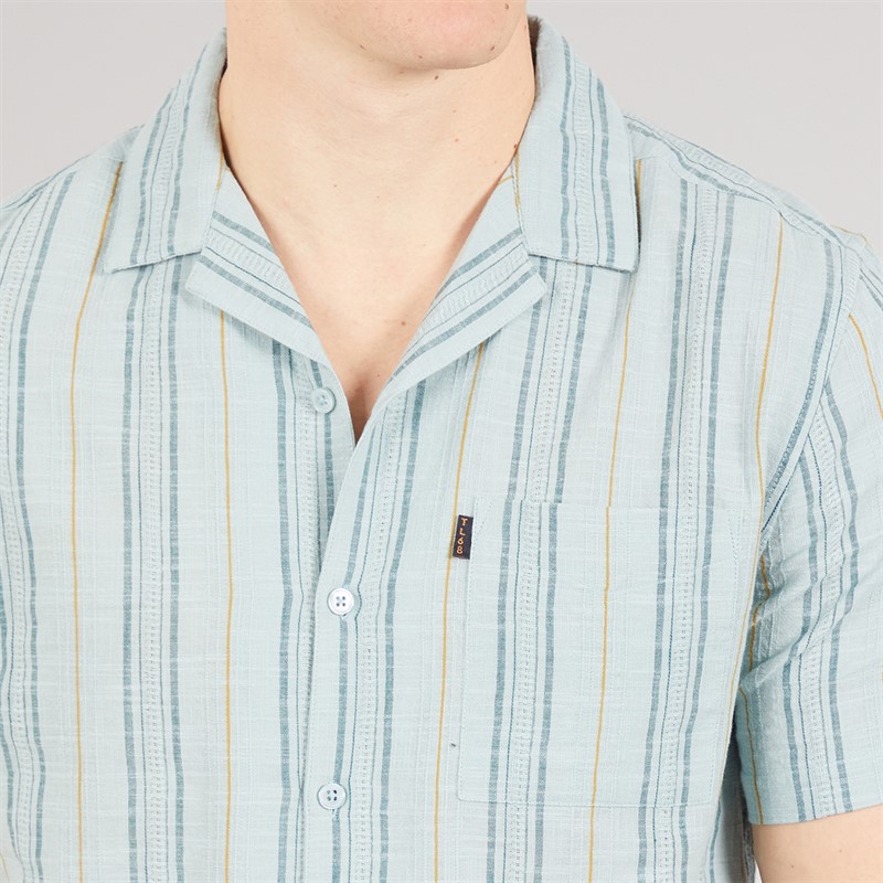 Tokyo Laundry Mens Zula Stripe Short Sleeve Shirt Blue Green Stripe