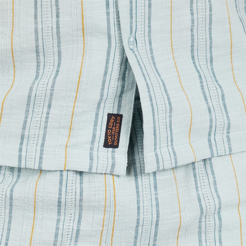 Tokyo Laundry Mens Zula Stripe Short Sleeve Shirt Blue Green Stripe