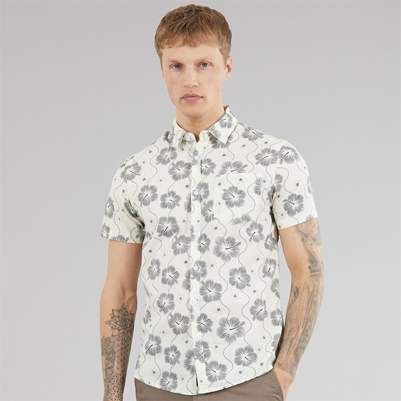 Tokyo Laundry Mens Pua Kala AOP Short Sleeve Shirt Cream