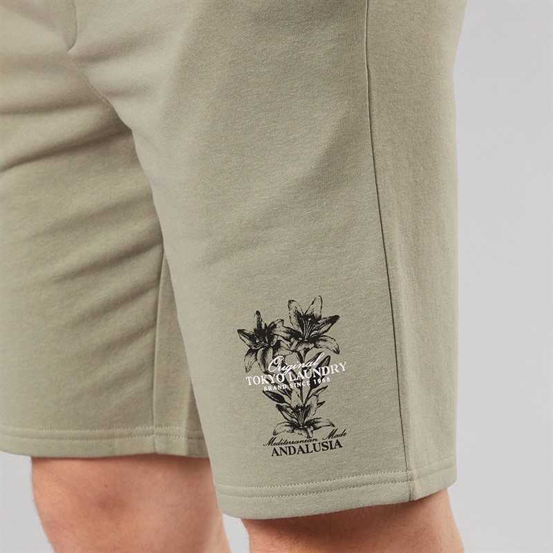 Tokyo Laundry Mens Tarun Fleece Shorts Seagrass Green