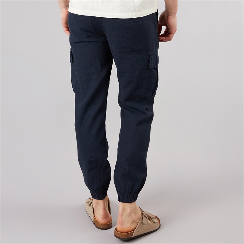 Tokyo Laundry Mens Idas Linen Cargo Trousers Navy