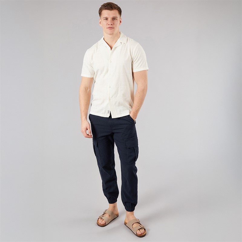 Tokyo Laundry Mens Idas Linen Cargo Trousers Navy