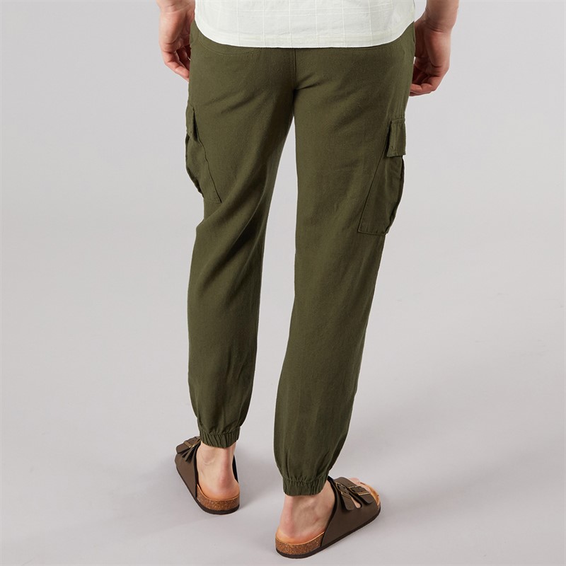 Tokyo Laundry Mens Idas Linen Cargo Trousers Olive