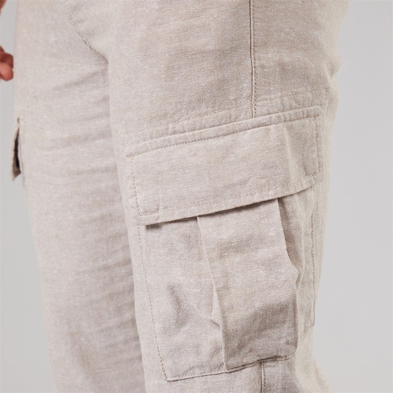 Tokyo Laundry Mens Idas Linen Cargo Trousers Sand