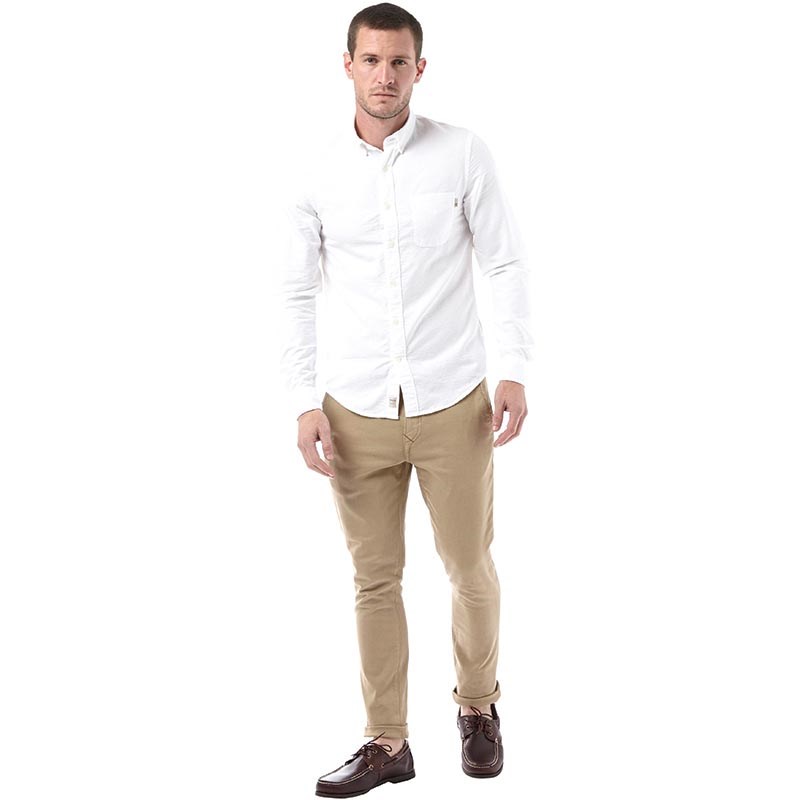 white long sleeves and khaki pants