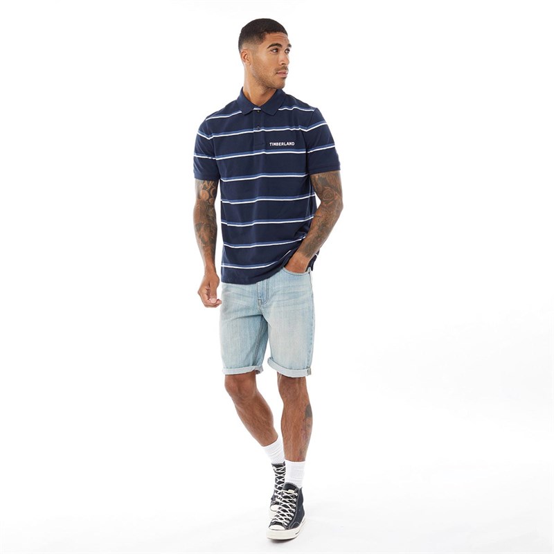 Timberland Męskie Stripe Koszulki Polo z Krótkim Rękawem Granatowy