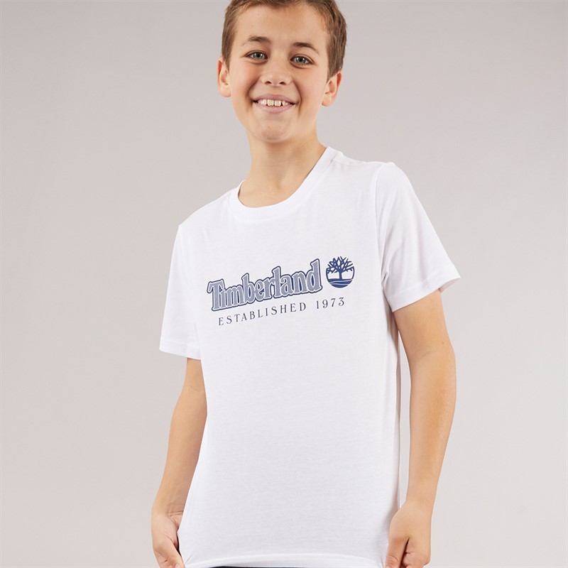 Timberland Boys Short Sleeve T-Shirt White/Navy White  Navy