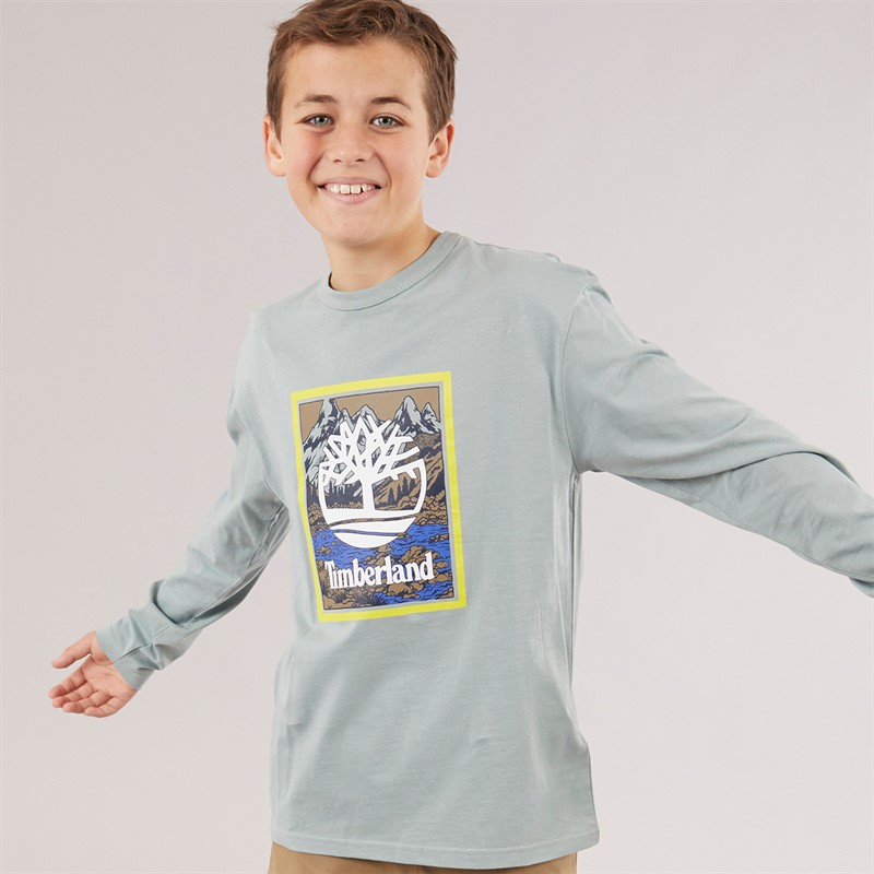 Timberland Boys Long Sleeve T-Shirt Silver Blue