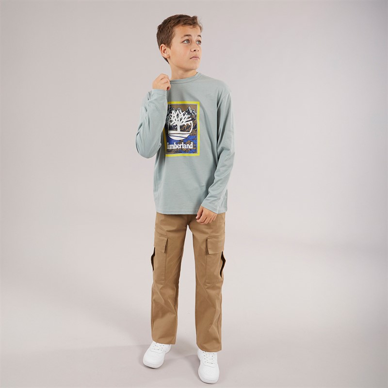 Timberland Boys Long Sleeve T-Shirt Silver Blue