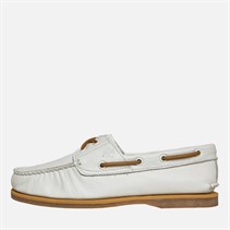 Timberland Mens Classic Leather Boat Shoes White Full Grain