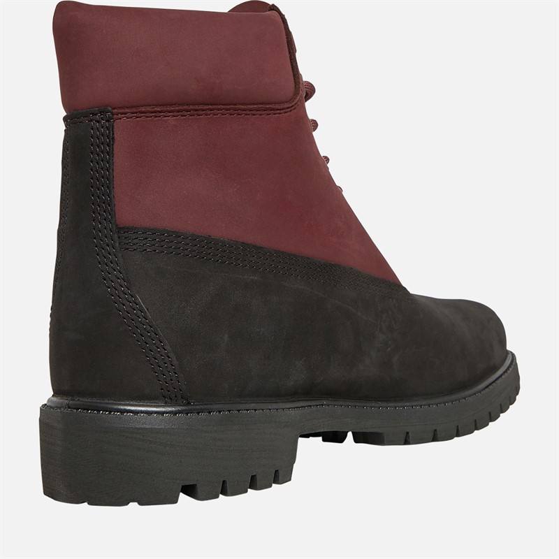 Timberland Mens Premium 6 Inch Lace Up Waterproof Boots Black Nubuck W Burgundy