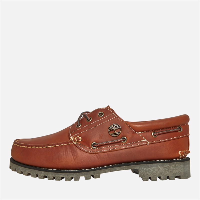 Timberland Mens Authentic Boat Shoes Medium Orange Full Grain
