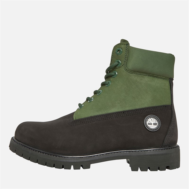Timberland Mens Premium 6 Inch Lace Up Boots Black Nubuck W Dark Green - Size 11.5