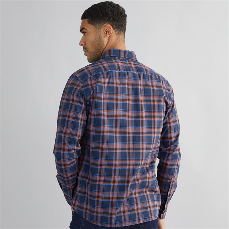 Timberland Mens Stretch Poplin Long Sleeve Checked Shirt Dark Sapphire Yd