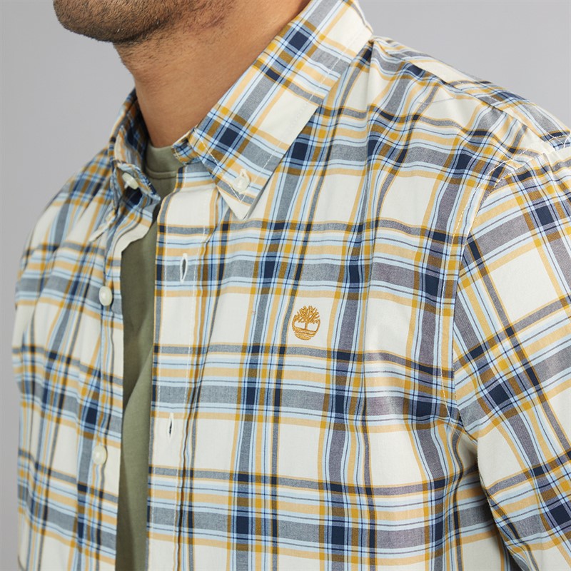 Timberland Mens Stretch Poplin Long Sleeve Checked Shirt Angora Yd