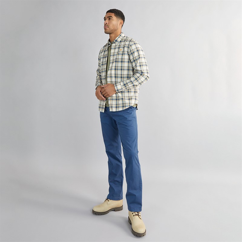 Timberland Mens Stretch Poplin Long Sleeve Checked Shirt Angora Yd
